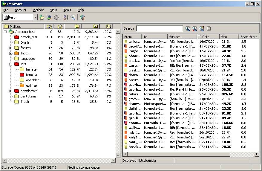 IMAPSize screenshot